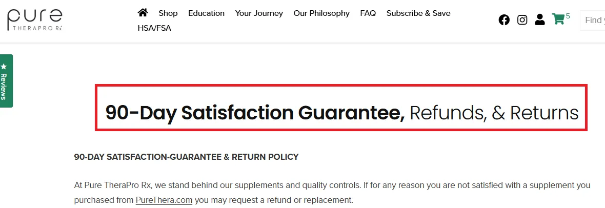 Purethera 90 Day Satisfaction Guarantee,